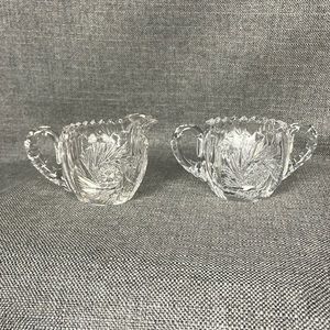 Vintage American Brilliant Cut Glass Creamer and Open Sugar 2 Piece Set Pinwheel